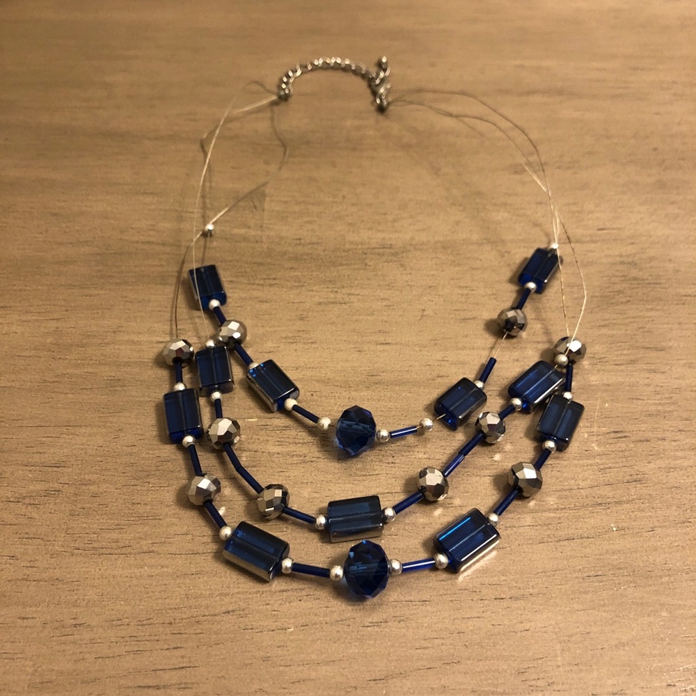 Vintage Blue and Silver Tone Floating Beads Necklace